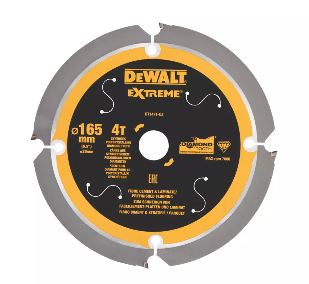 DeWalt EXTREME Fibre Cement Diamond Tooth Circular Saw Blade 165 X 20mm 4T 1 DeWalt EXTREME Fibre Cement Diamond Tooth Circular Saw Blade 165 X 20mm 4T