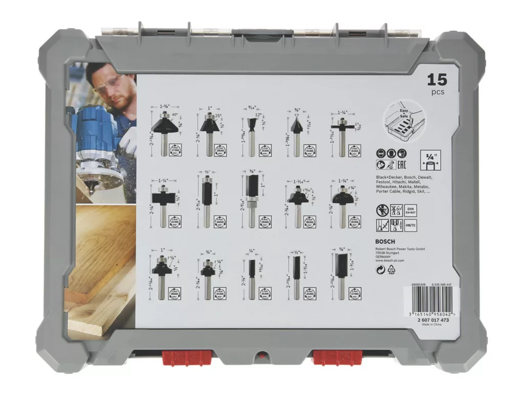 Bosch 1/4" Shank Router Bit Set 15 Pieces 2 Bosch 1/4" Shank Router Bit Set 15 Pieces - Image 2