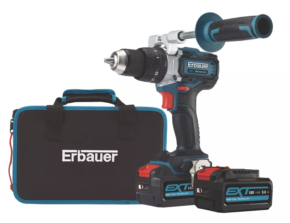 Erbauer ECDT18-Li-2 18V 2 X 5.0Ah Li-Ion EXT Brushless Cordless Combi Drill 1 Erbauer ECDT18-Li-2 18V 2 X 5.0Ah Li-Ion EXT Brushless Cordless Combi Drill