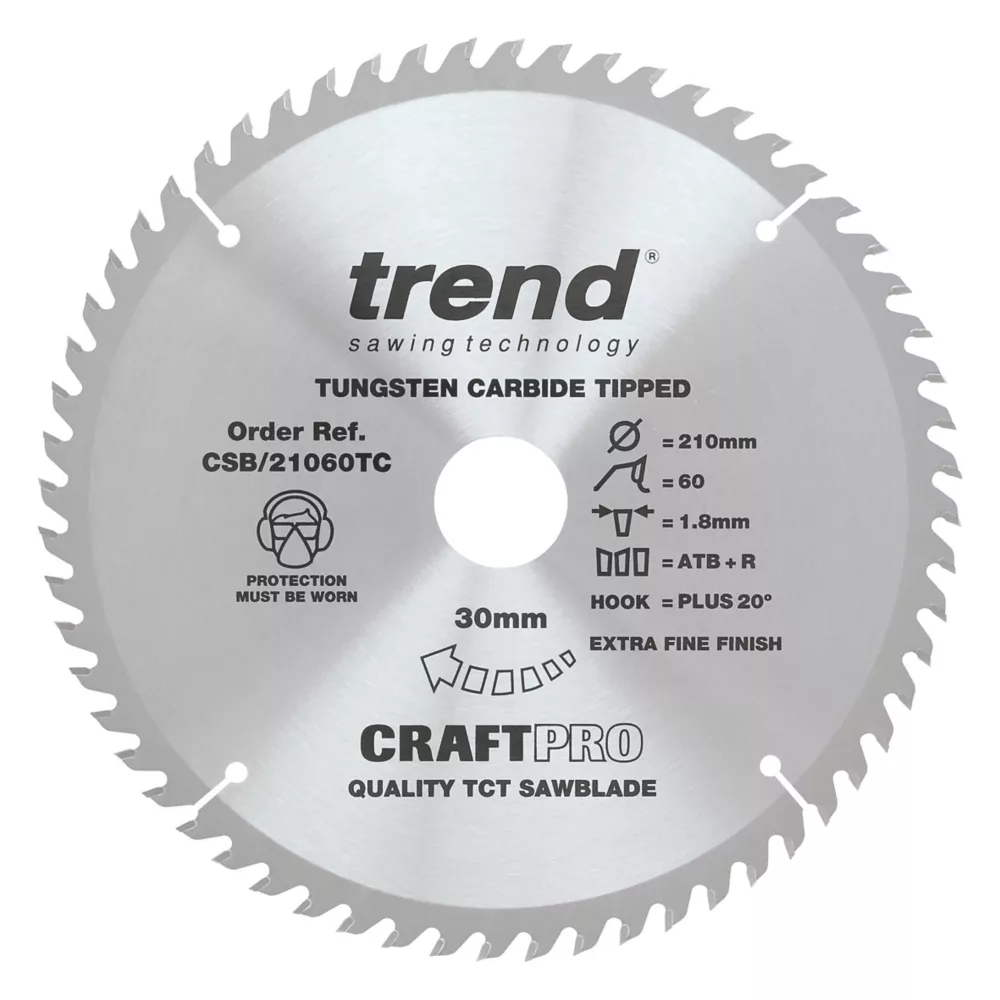 Trend CraftPo CSB/21060TC Wood Thin Kerf Circular Saw Blade For Cordless Saws 210 X 30mm 60T 1 Trend CraftPo CSB/21060TC Wood Thin Kerf Circular Saw Blade For Cordless Saws 210 X 30mm 60T